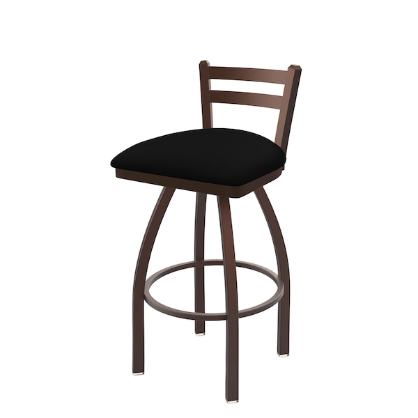 25" Low Back Swivel Counter Stool, Bronze Finish, Black Vinyl Seat